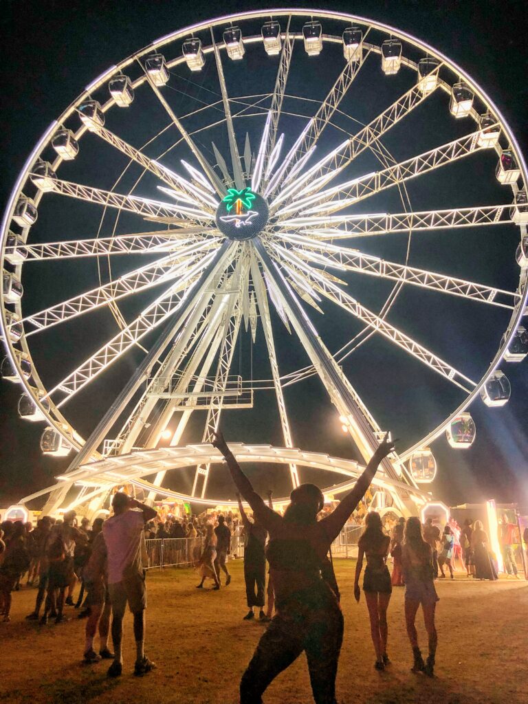 Picture of BeauTee standing in front of a ferris wheel at night